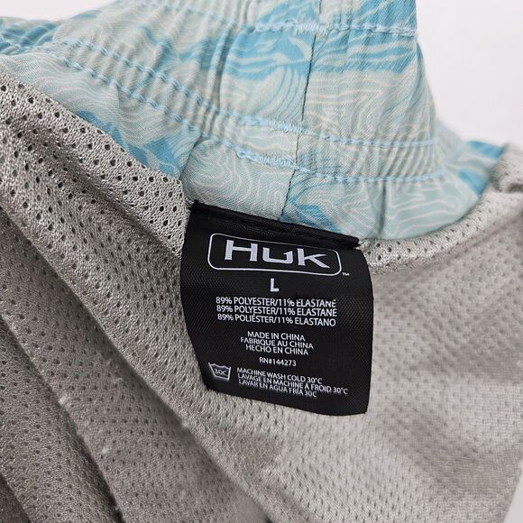 Huk Shorts Mens Large Swimming Trunks‎ Lined Fishing Summer Green All Over Print - Picture 13 of 14